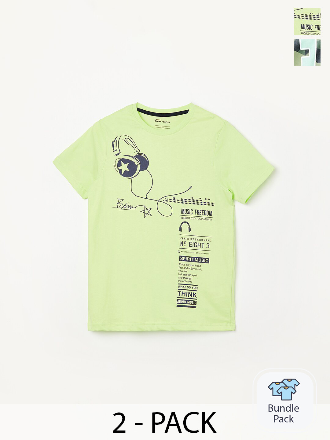 

Fame Forever by Lifestyle Boys Pack Of 2 Printed Pure Cotton T-Shirts, Green