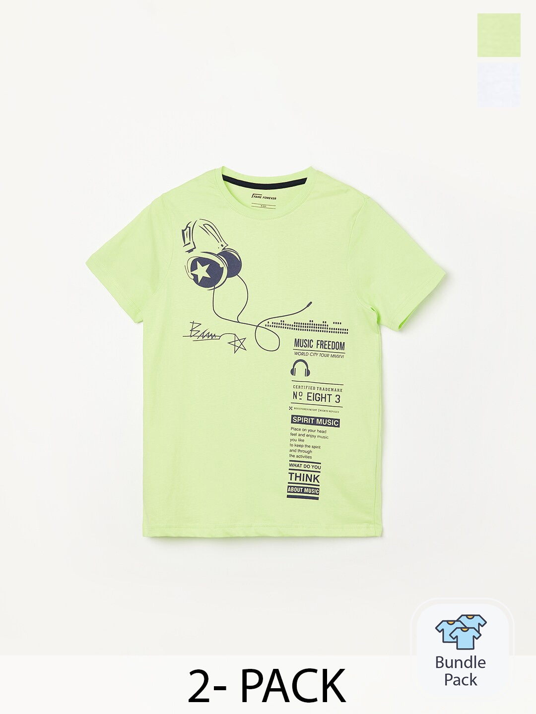 

Fame Forever by Lifestyle Boys Pack Of 2 Printed Pure Cotton T-Shirts, Yellow