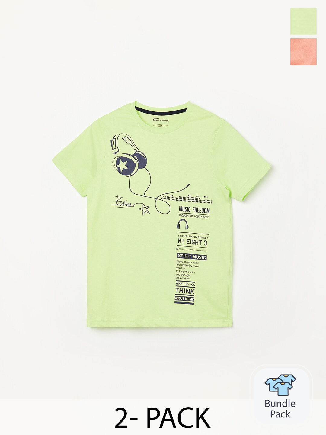 

Fame Forever by Lifestyle Boys Pack Of 2 Printed Pure Cotton T-Shirts, Yellow