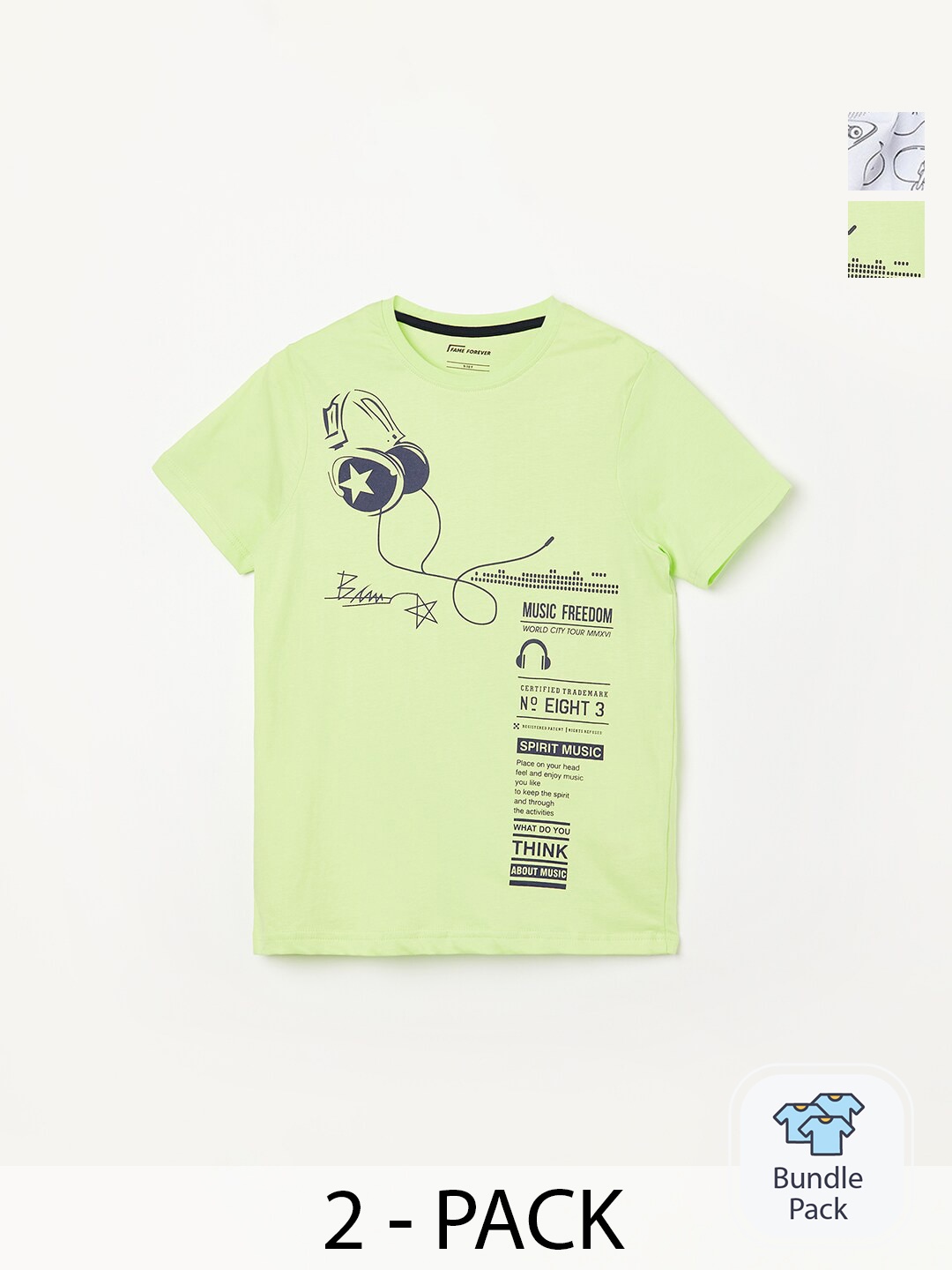 

Fame Forever by Lifestyle Boys Pack Of 2 Printed Pure Cotton T-Shirts, Yellow