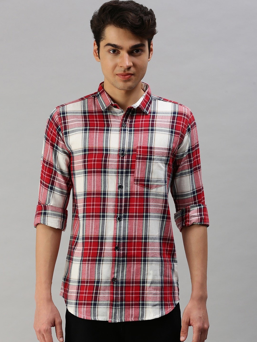 

Cross Court Classic Tartan Checked Cotton Casual Shirt, Red