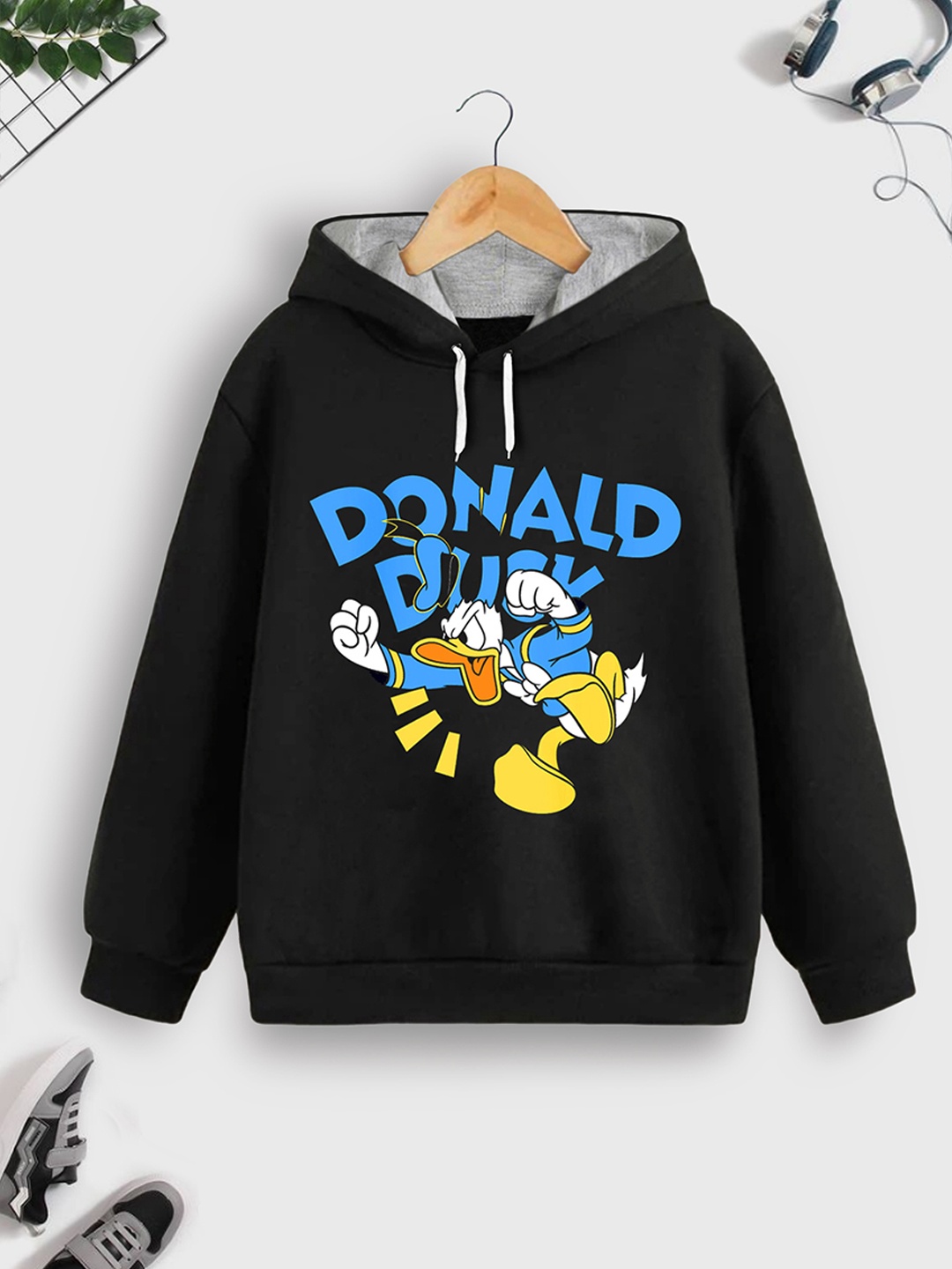 

YK Disney Boys Donald Duck Printed Hooded Cotton Sweatshirt, Black