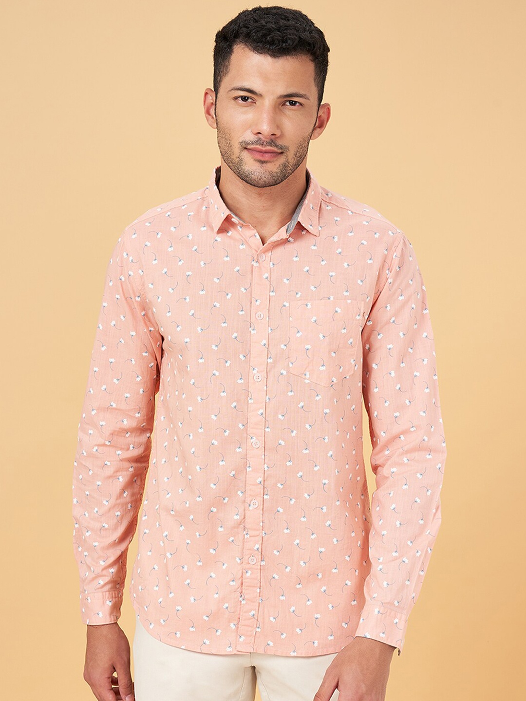 

BYFORD by Pantaloons Slim Fit Floral Opaque Floral Printed Cotton Casual Shirt, Peach