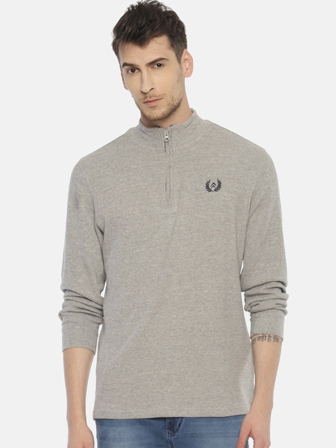 

Steenbok Mock Collar Cotton Sweatshirt, Grey melange
