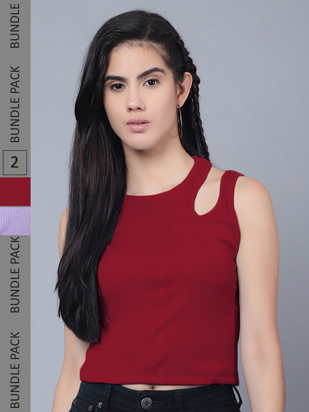 

Boleem Pack Of 2 Round Neck Cut Out Detail Fitted Top, Maroon