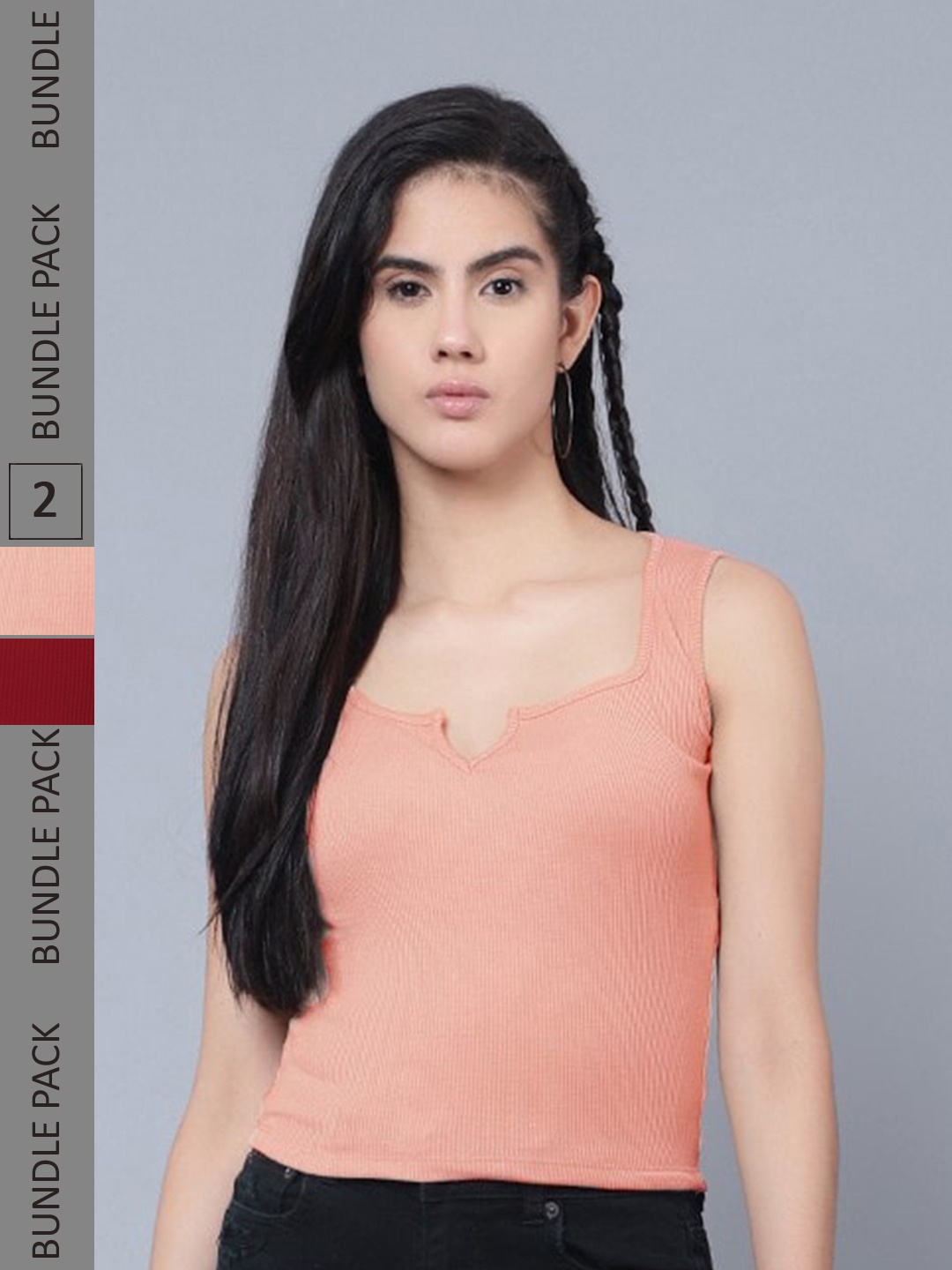 

Boleem Pack Of 2 Shoulder Straps Fitted Top, Peach