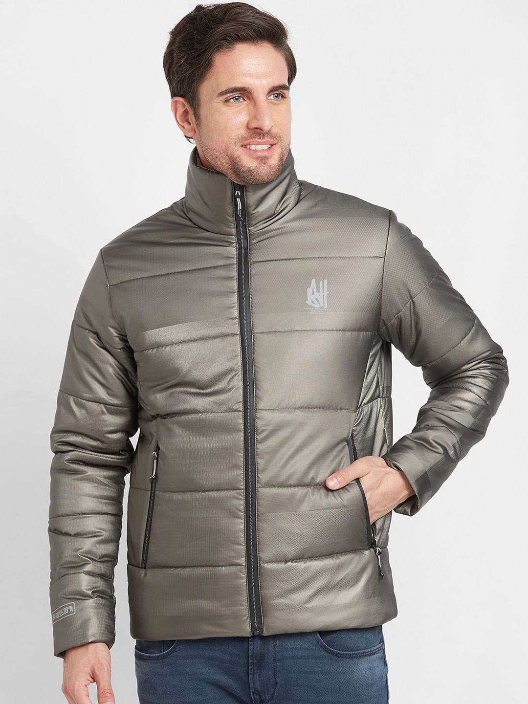 

Being Human Mock Collar Quilted Jacket, Grey