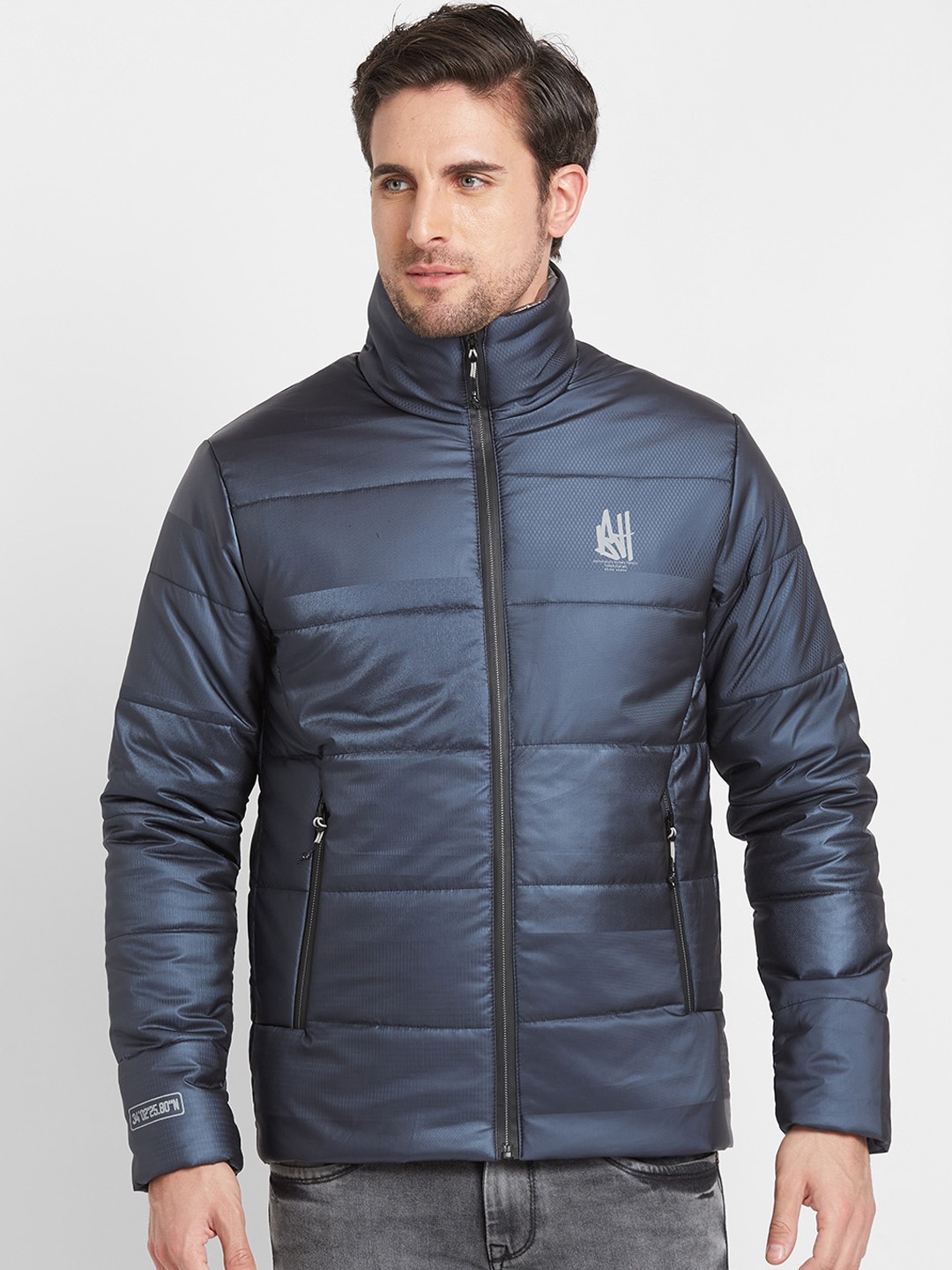 

Being Human Stand Collar Padded Jacket, Navy blue