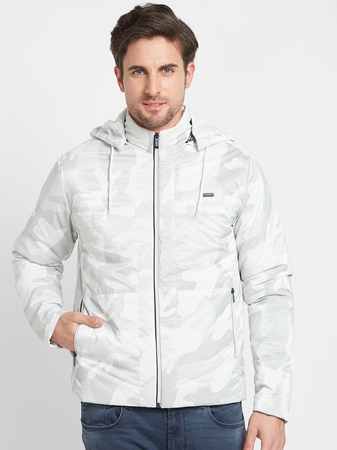 

Being Human Camouflage Printed Hooded Puffer Jacket, White