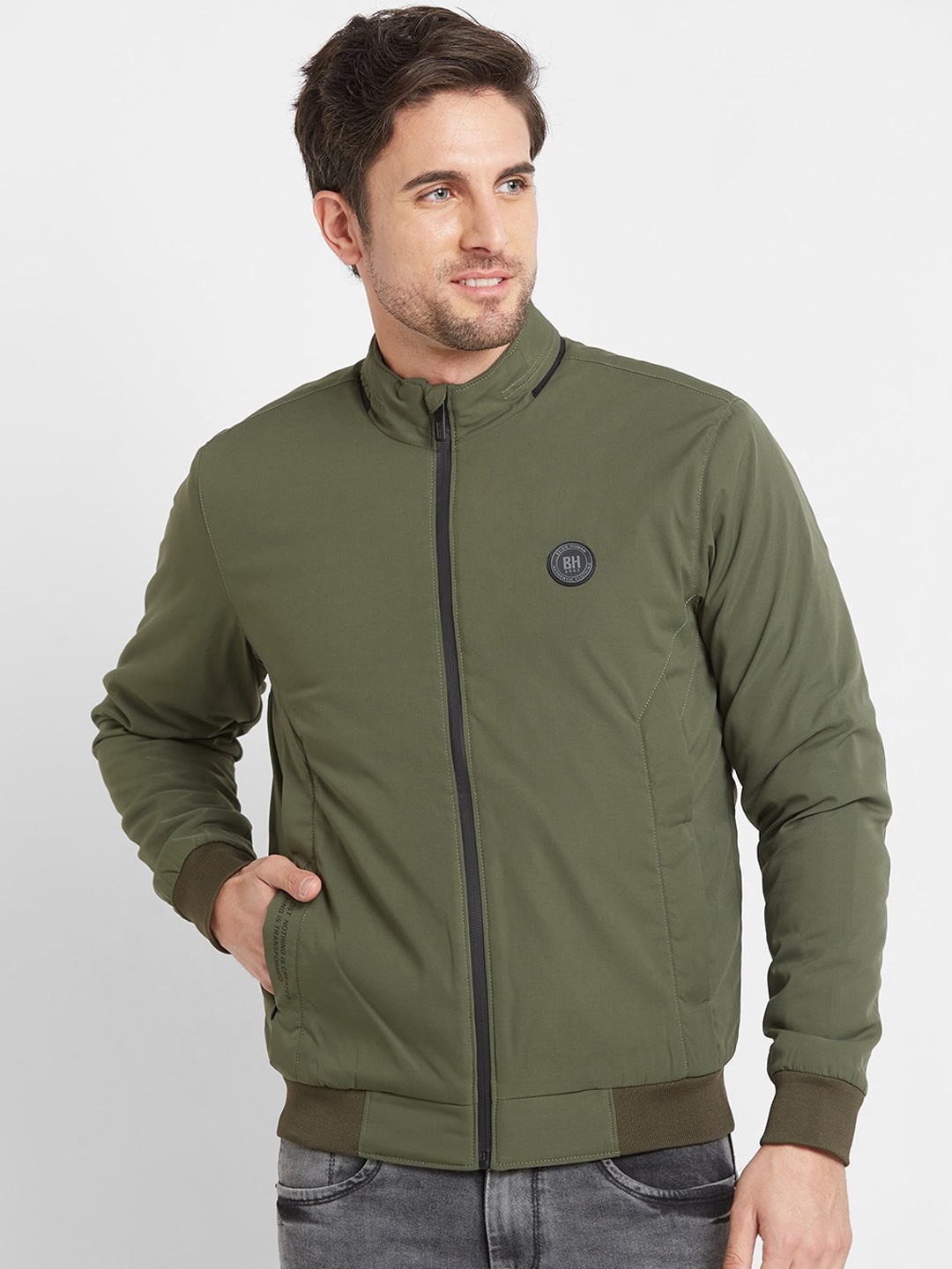 

Being Human Mock Collar Bomber Jacket, Green