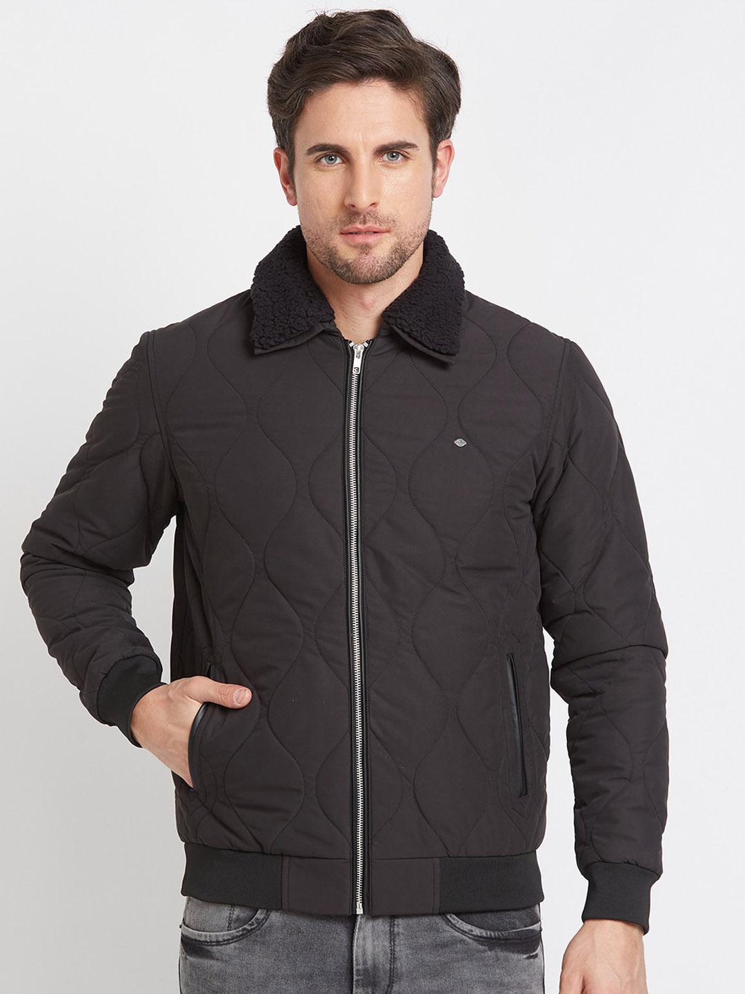 

Being Human Spread Collar Quilted Jacket, Black