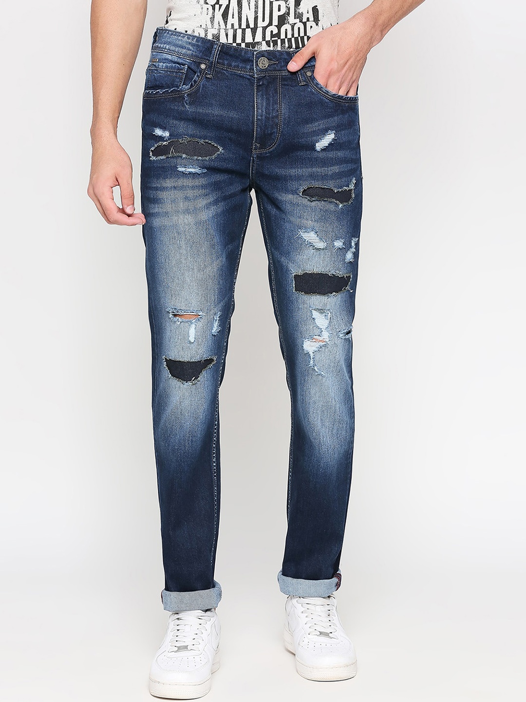 

Being Human Men Mildly Distressed Heavy Fade Slim Fit Jeans, Blue