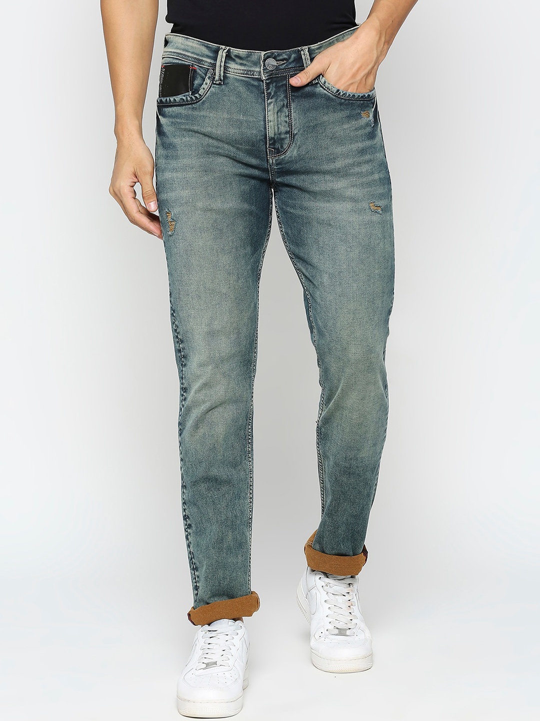 

Being Human Men Low Distress Heavy Fade Mid-Rise Bootcut Jeans, Blue