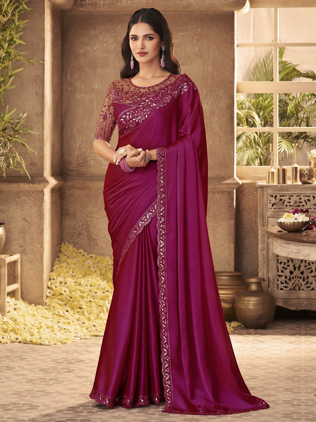 

Trendmalls Embroidered Mysore Silk Saree, Purple