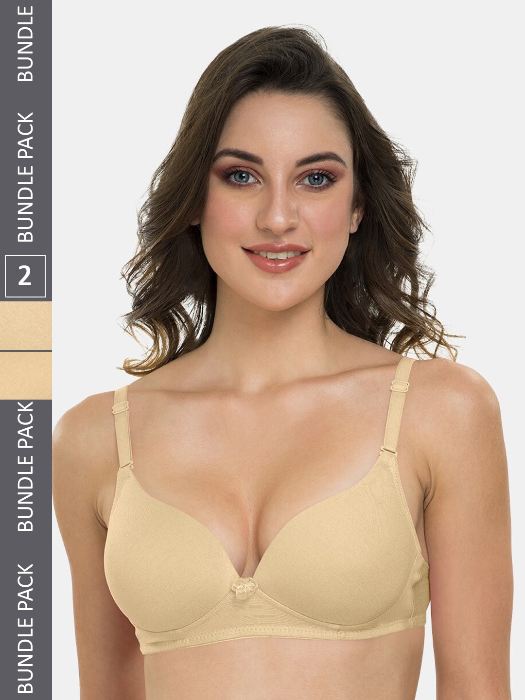 

Tweens Pack of 2 Medium Coverage Heavily Padded Cotton T-shirt Bras With All Day Comfort, Beige
