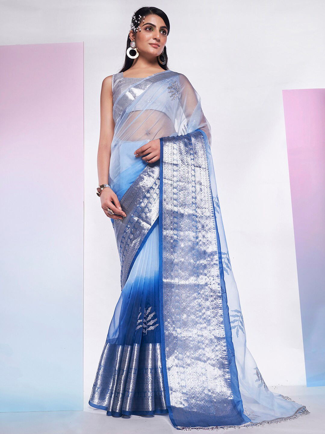 

Mitera Zari Organza Saree, Blue