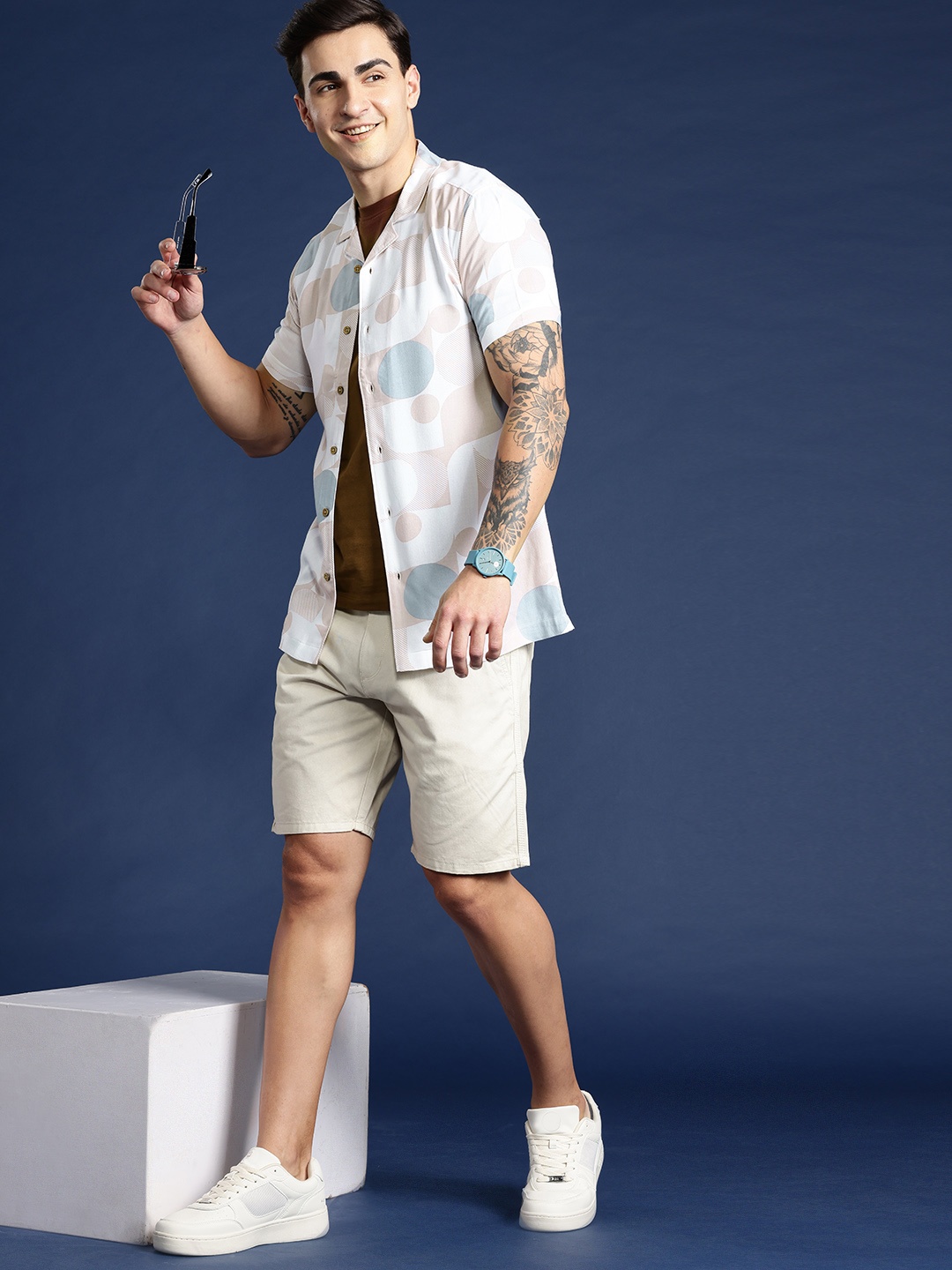 Mast & Harbour Men Standard Opaque Printed Casual Shirt, Peach