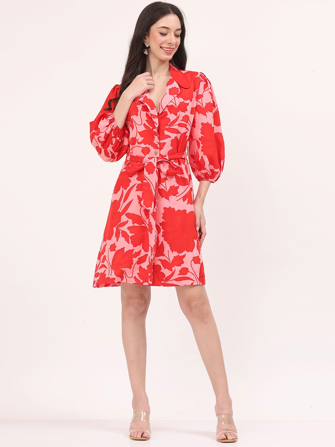 

TSM Single-Breasted Floral Printed Cotton Pestia Trench Coat, Pink