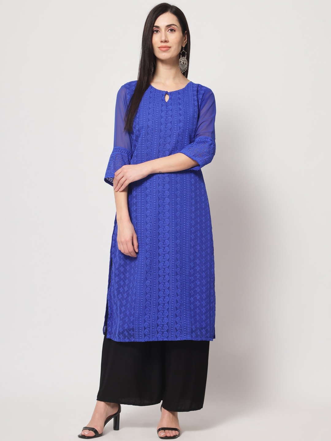 

BLACK SCISSOR Ethnic Motifs Embroidered Georgette Straight Kurta, Blue