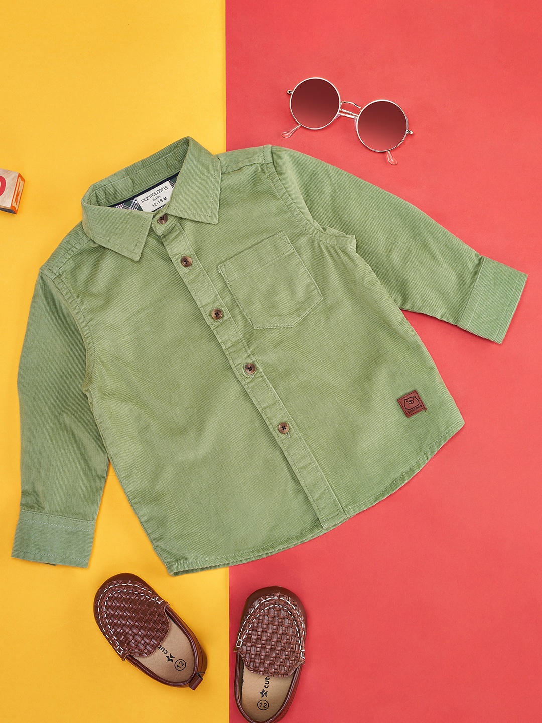 

Pantaloons Baby Boys Spread Collar Cotton Casual Shirt, Green