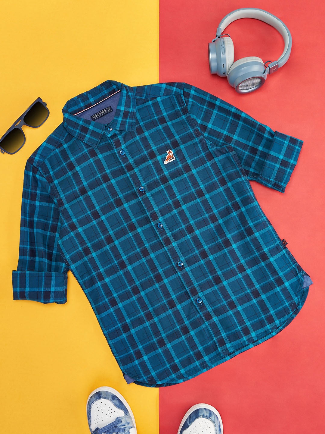 

Pantaloons Junior Boys Tartan Checked Cotton Shirt, Teal