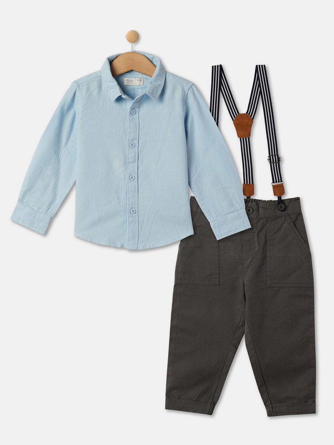 

R&B Boys Pure Cotton Shirt with Dungarees, Blue