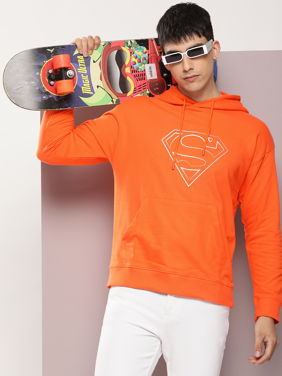 

Kook N Keech Men Man Of Steel Superman Logo Print Hooded Knitted Sweatshirt, Orange