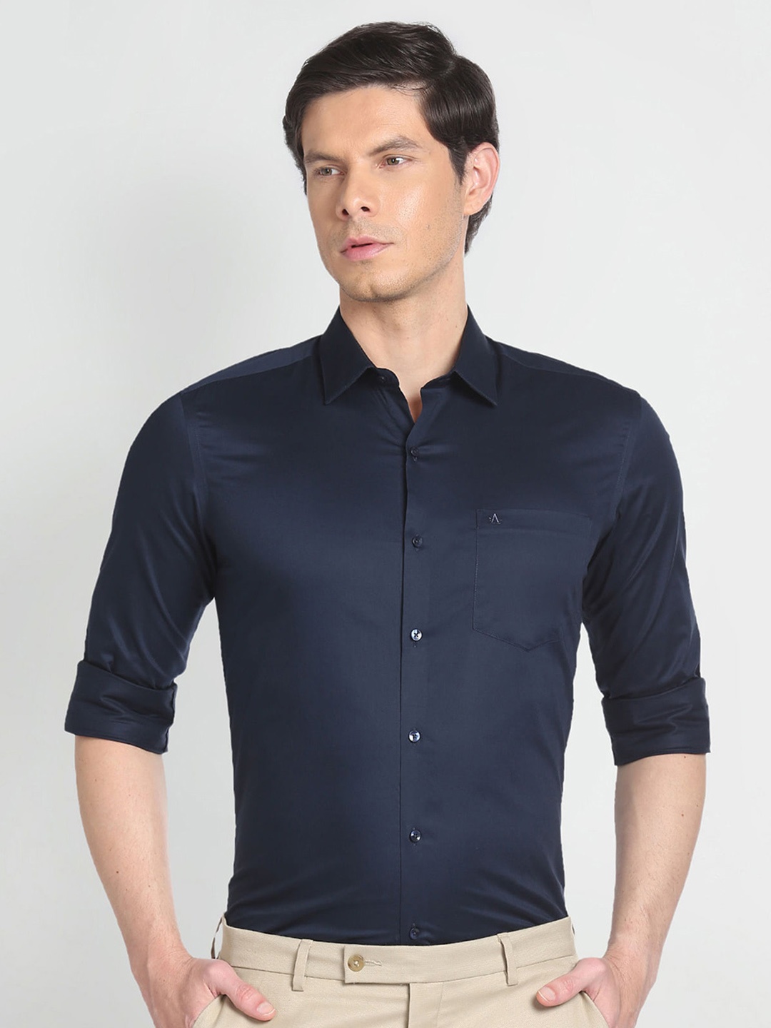 

Arrow Spread Collar Opaque Slim Fit Cotton Formal Shirt, Blue