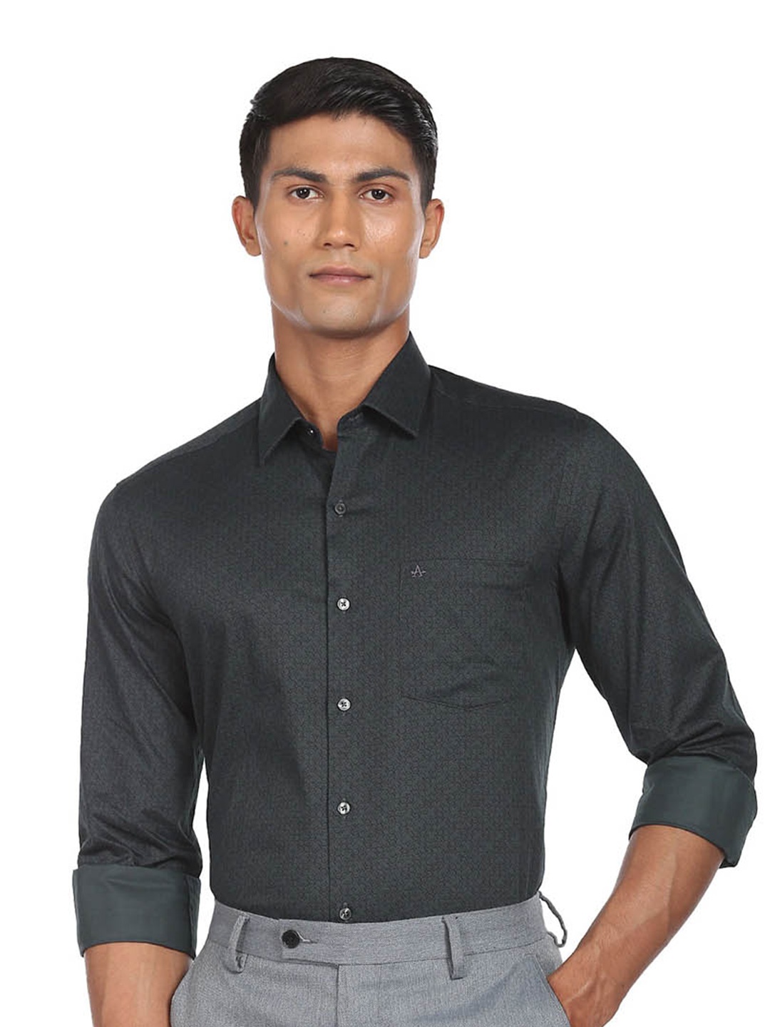 

Arrow Micro Ditsy Printed Slim Fit Opaque Cotton Formal Shirt, Black