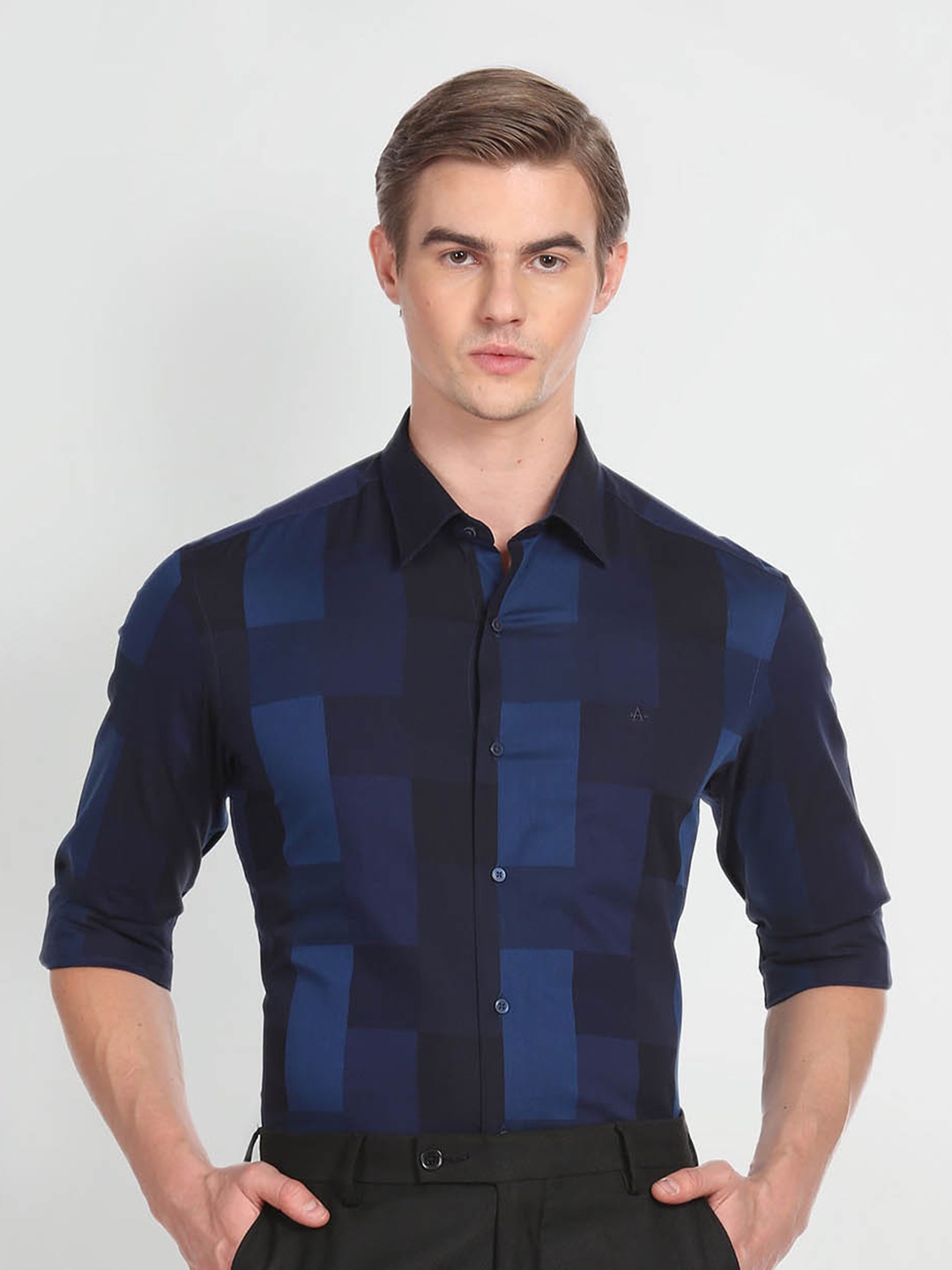 

Arrow Checked Slim Fit Opaque Cotton Formal Shirt, Blue