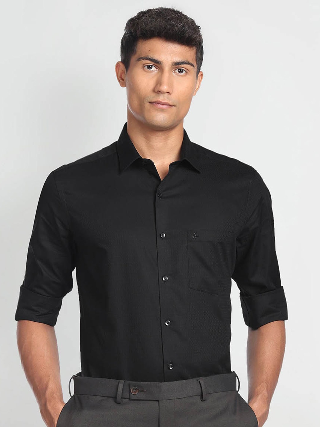 

Arrow Geometric Self Design Cotton Formal Shirt, Black