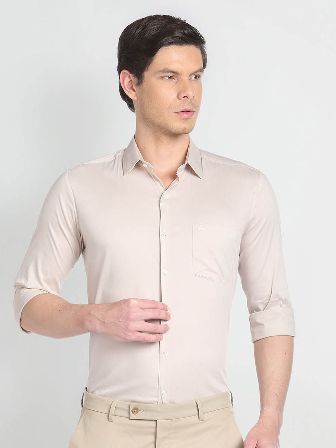

Arrow Slim Fit Spread Collar Formal Shirt, Beige