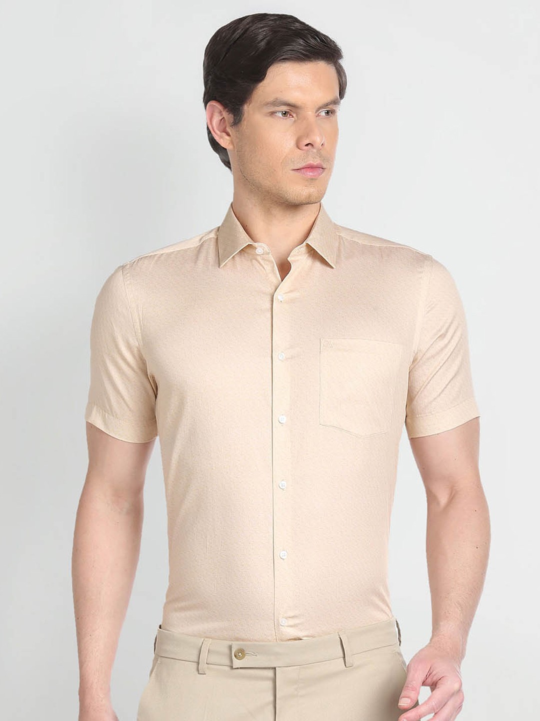 

Arrow Geometric Printed Cotton Formal Shirt, Beige