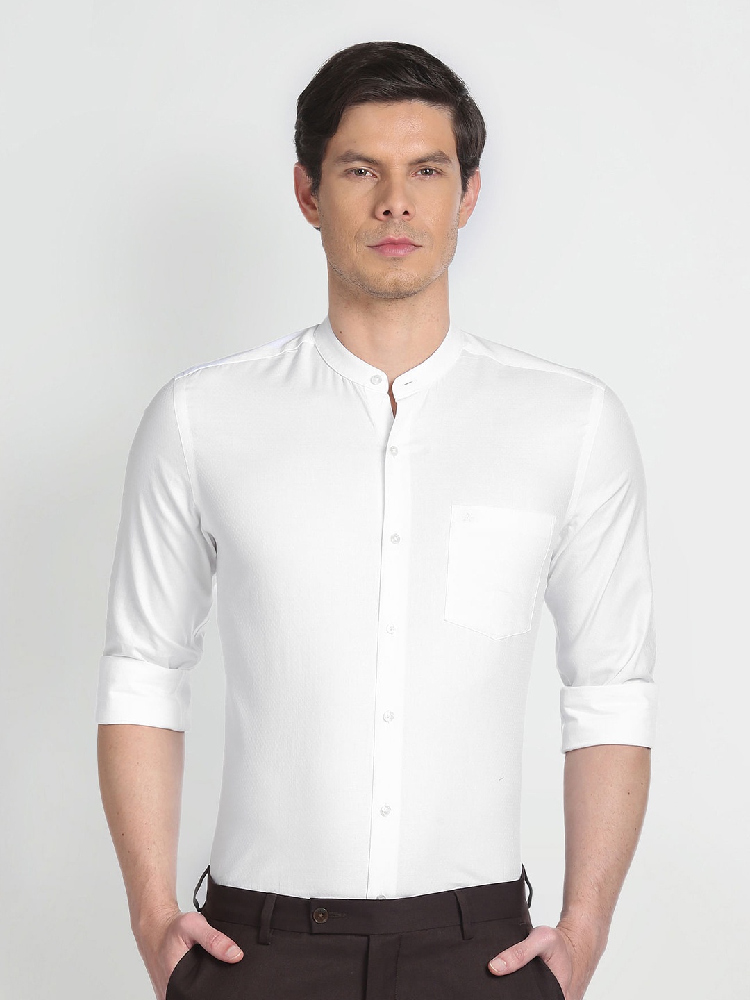 

Arrow Self Design Textured Slim Fit Pure Cotton Formal Shirt, White
