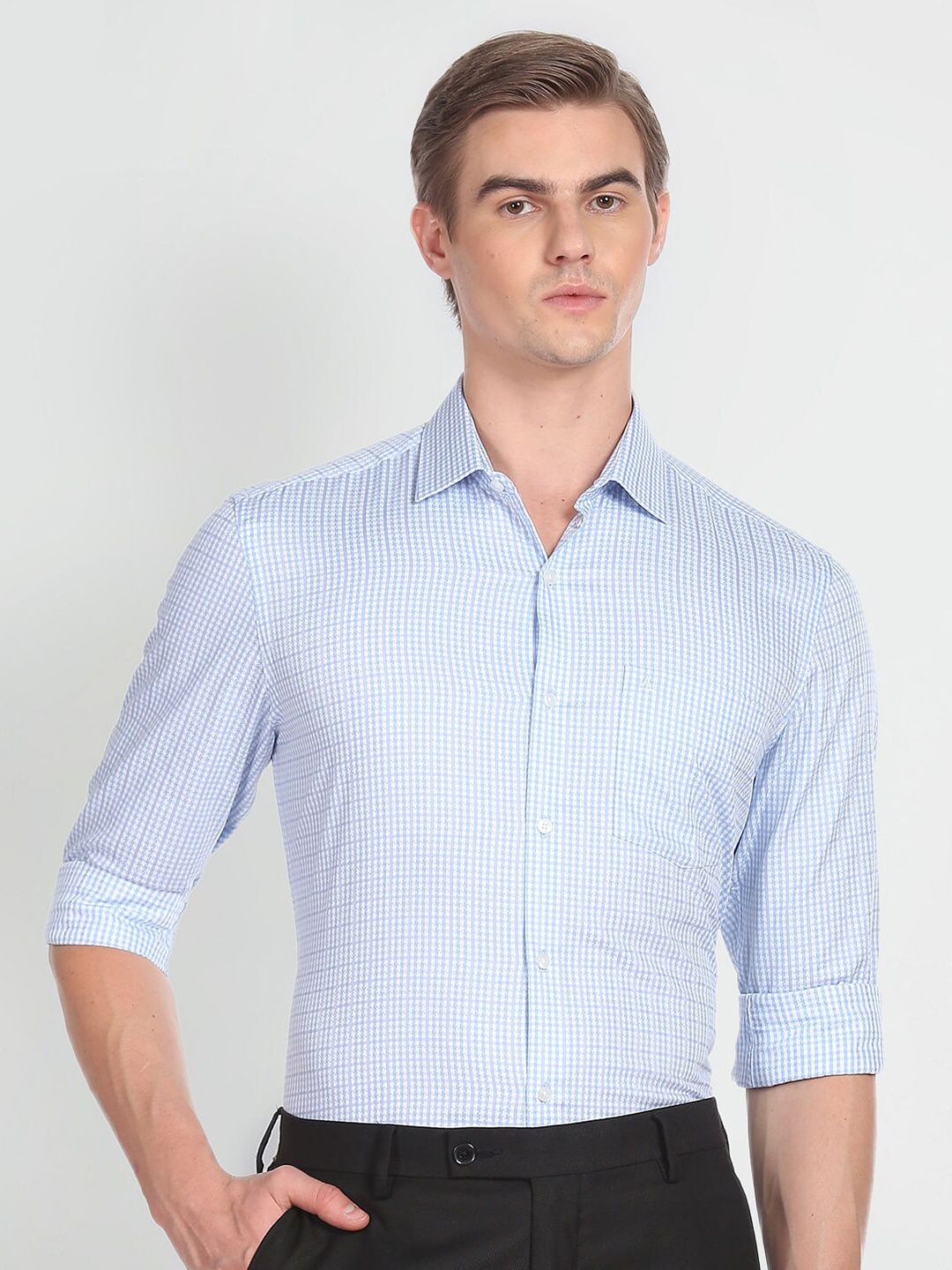 

Arrow Micro Checks Opaque Pure Cotton Formal Shirt, Blue