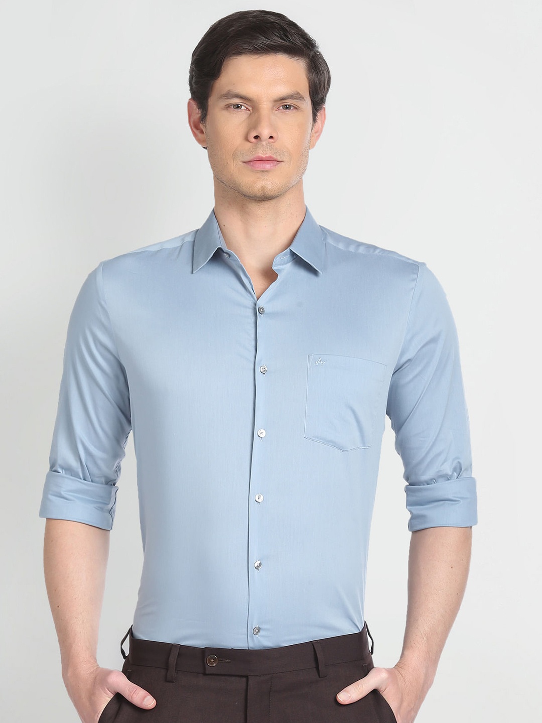

Arrow Slim Fit Spread Collar Chest Pocket Formal Shirt, Blue