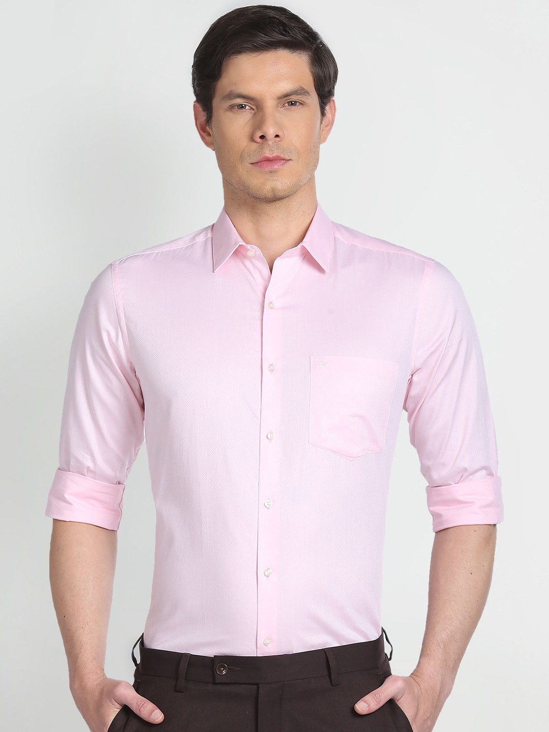 

Arrow Spread Collar Chest Pocket Pure Cotton Formal Shirt, Pink