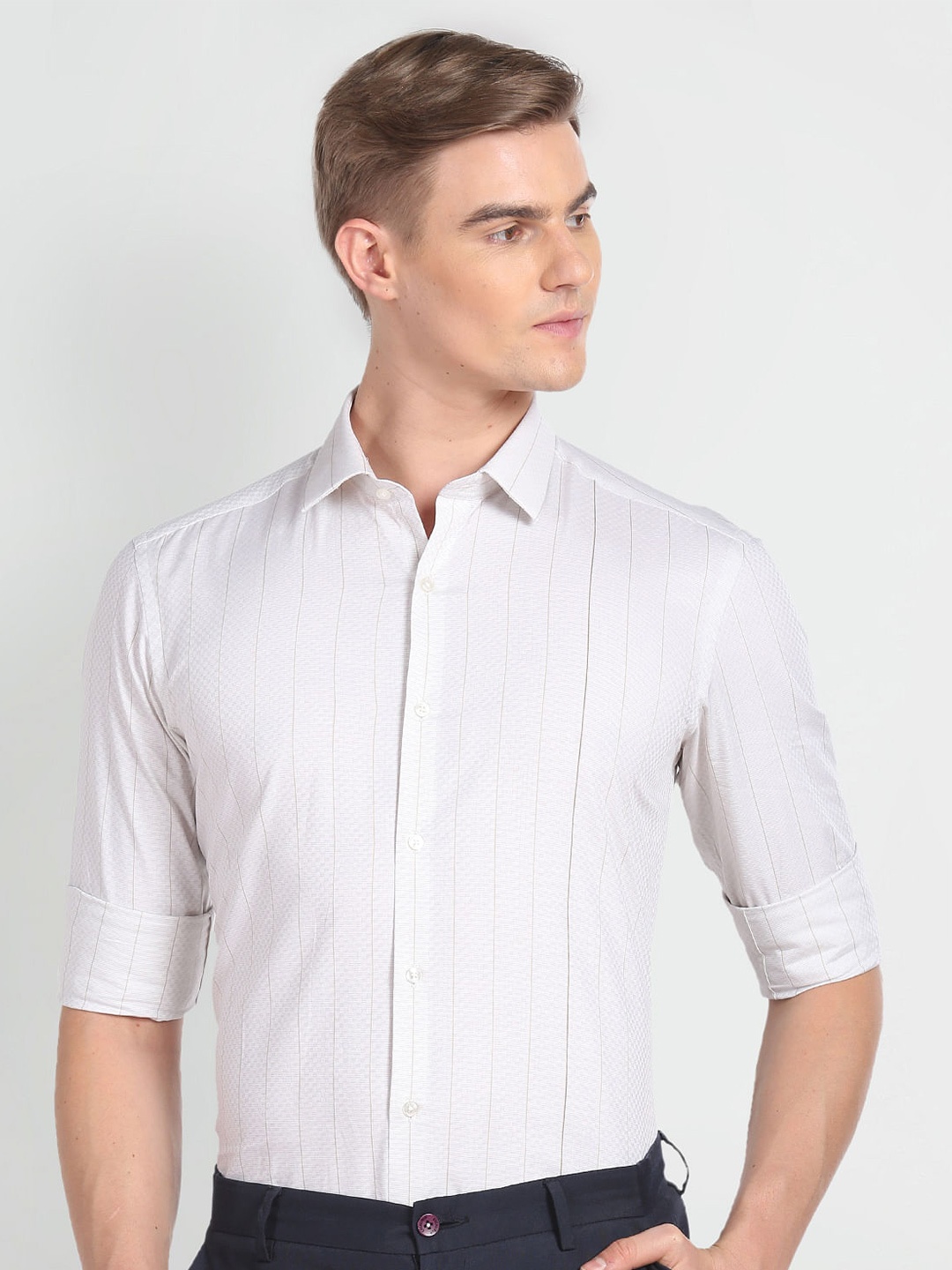 

Arrow Striped Slim Fit Formal Shirt, Beige