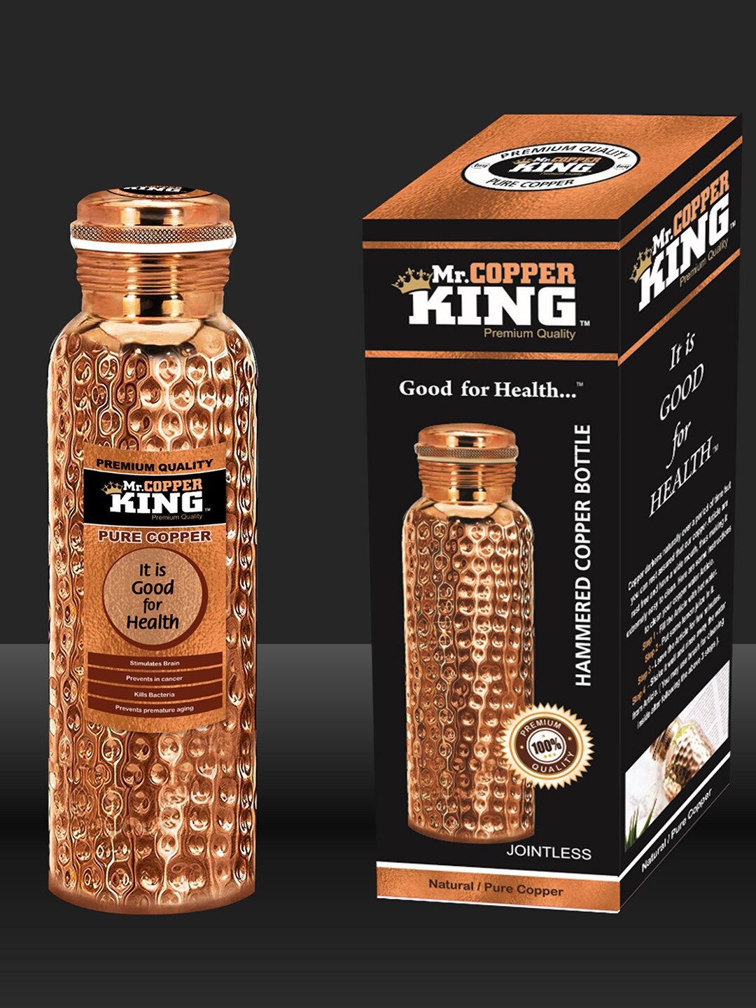 

MR. COPPER KING CU AQUA Orange-Coloured 12 Pieces Water Bottles-950 ml Each