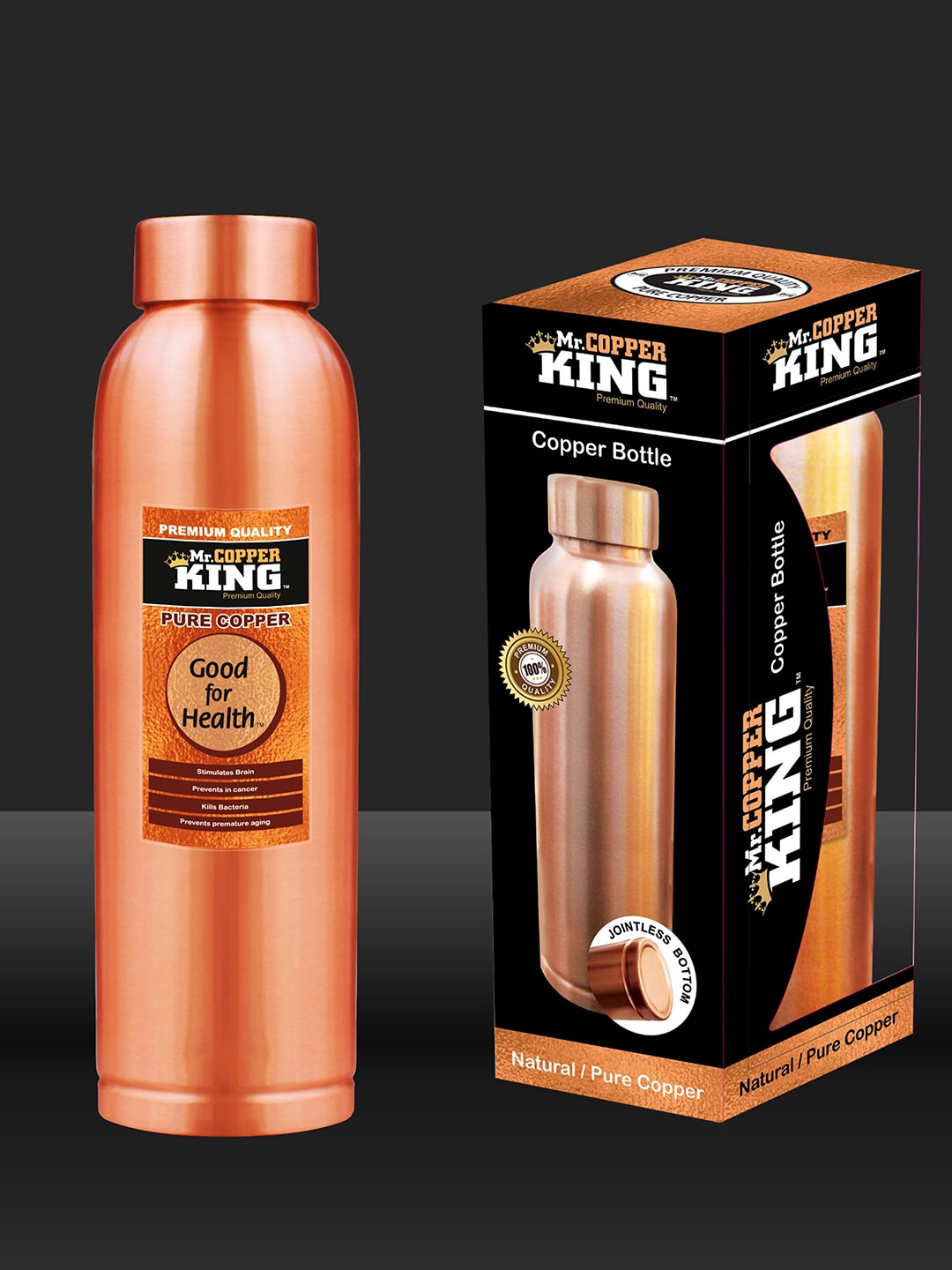 

MR. COPPER KING CU AQUA Orange-Coloured 12 Pieces Water Bottles-900 ml Each