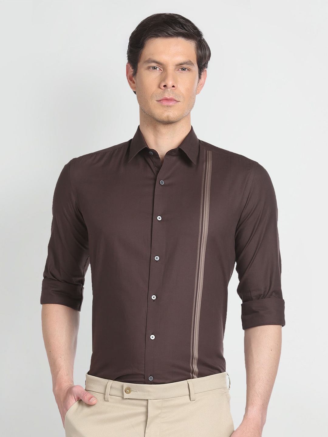 Arrow New York Slim Fit Formal Shirt, Brown