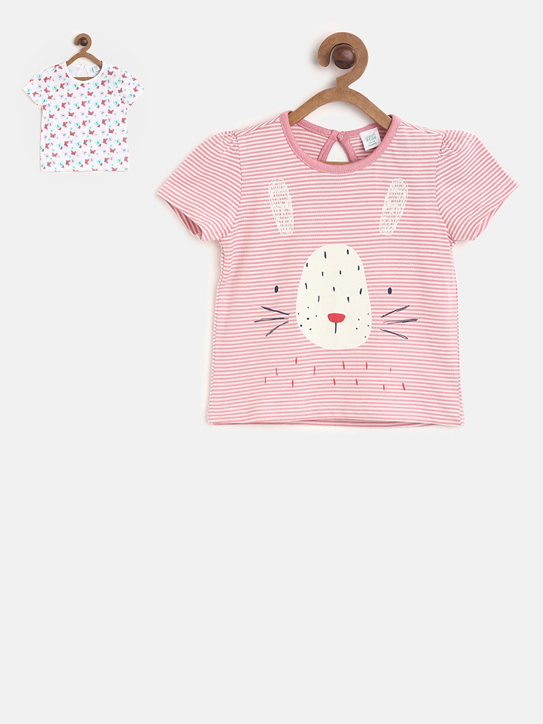 

MINI KLUB Girls Pack Of 2 Printed Pure Cotton T-shirts, Pink
