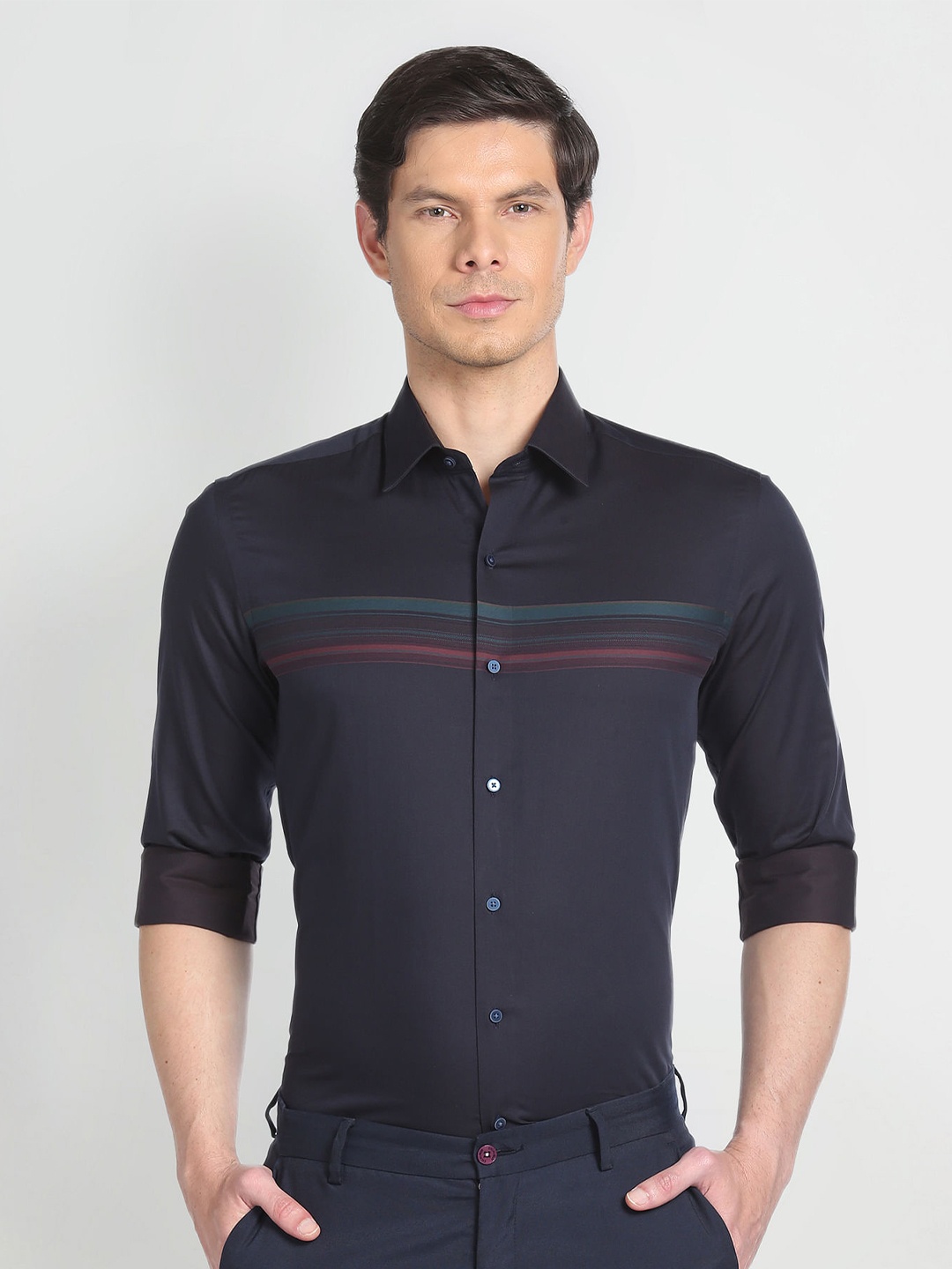 

Arrow New York Horizontal Stripes Slim Fit Formal Shirt, Blue
