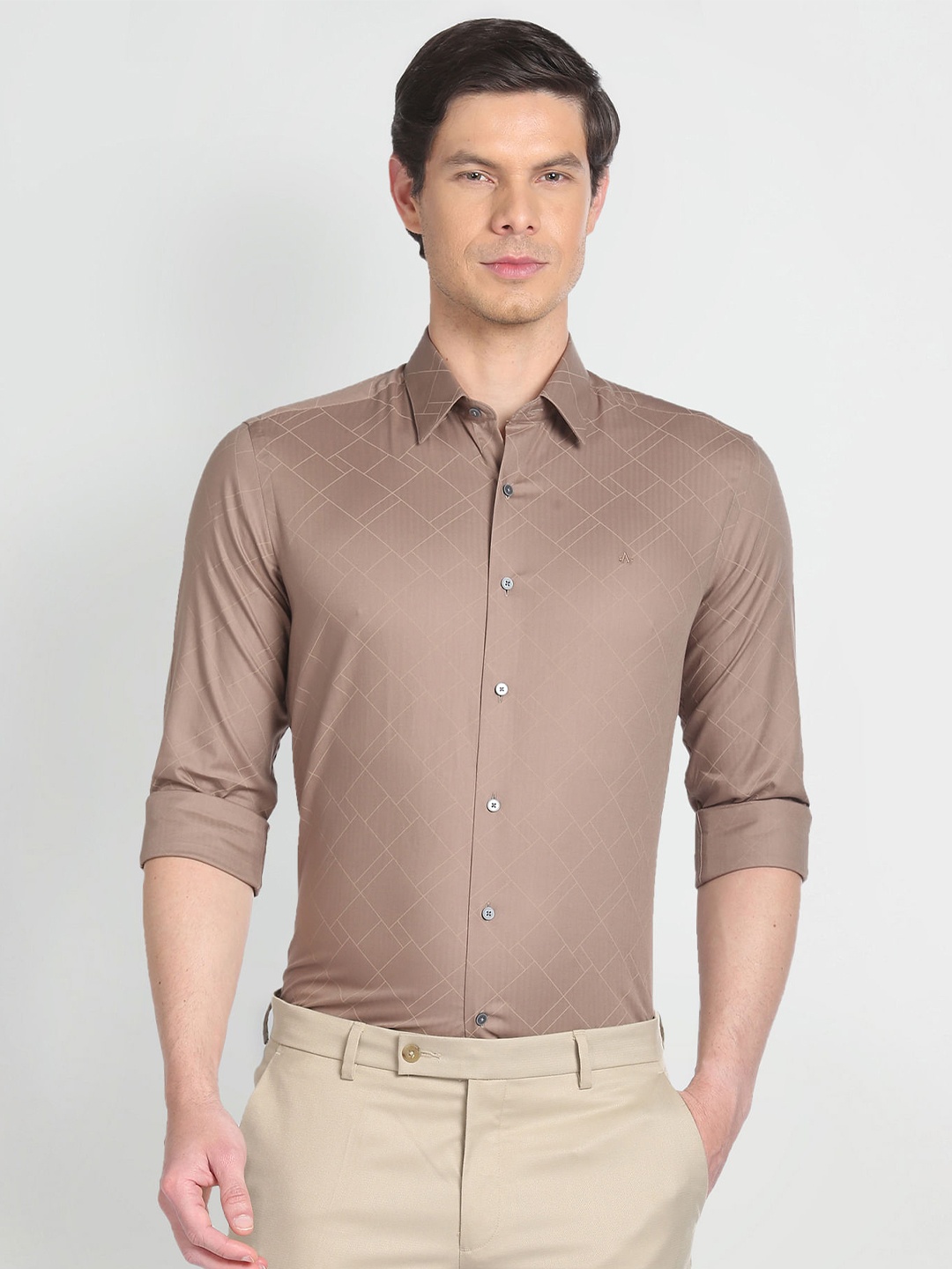 

Arrow New York Slim Fit Geometric Printed Formal Pure Cotton Shirt, Brown