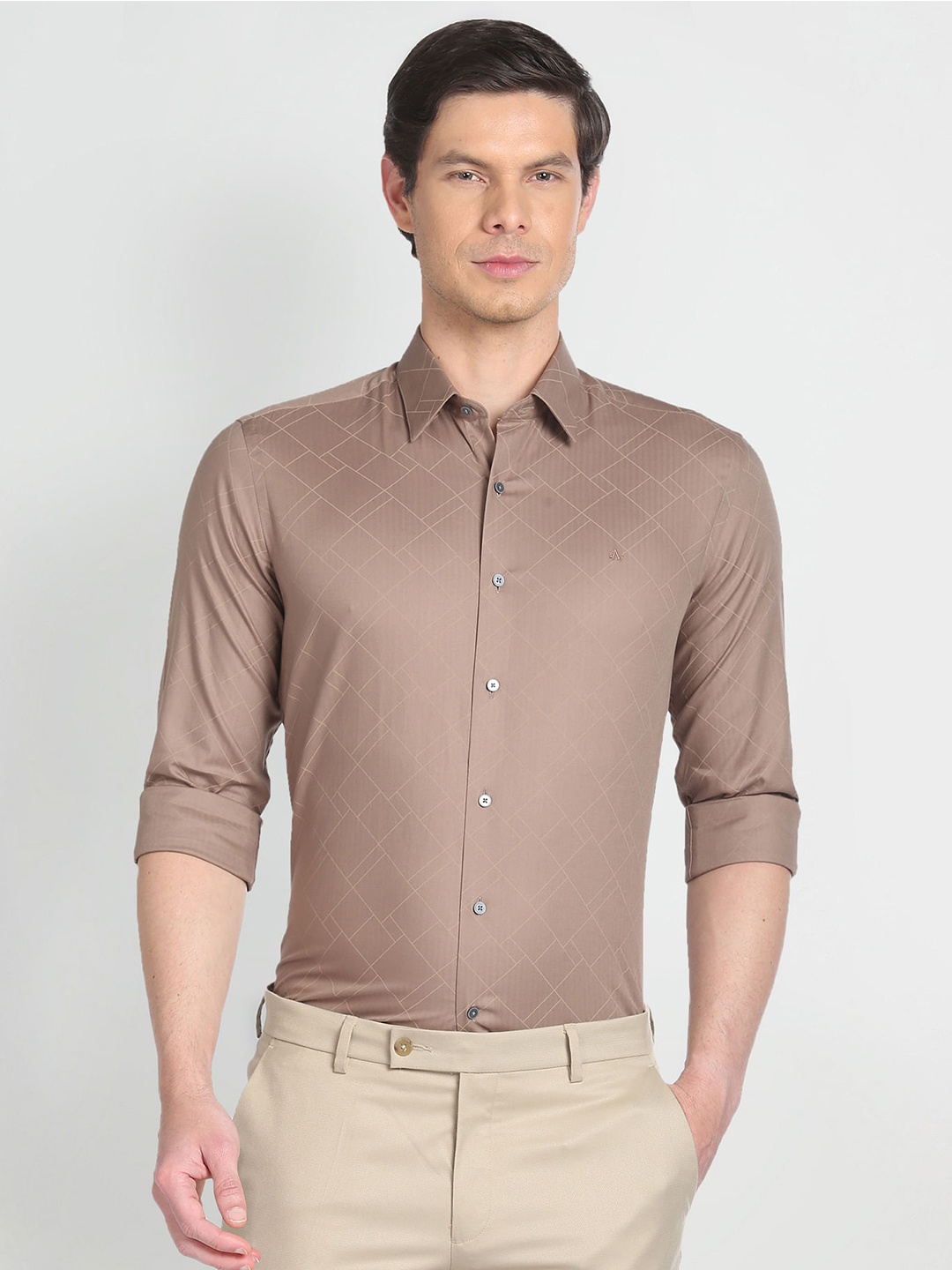

Arrow New York Slim Fit Geometric Printed Formal Pure Cotton Shirt, Brown