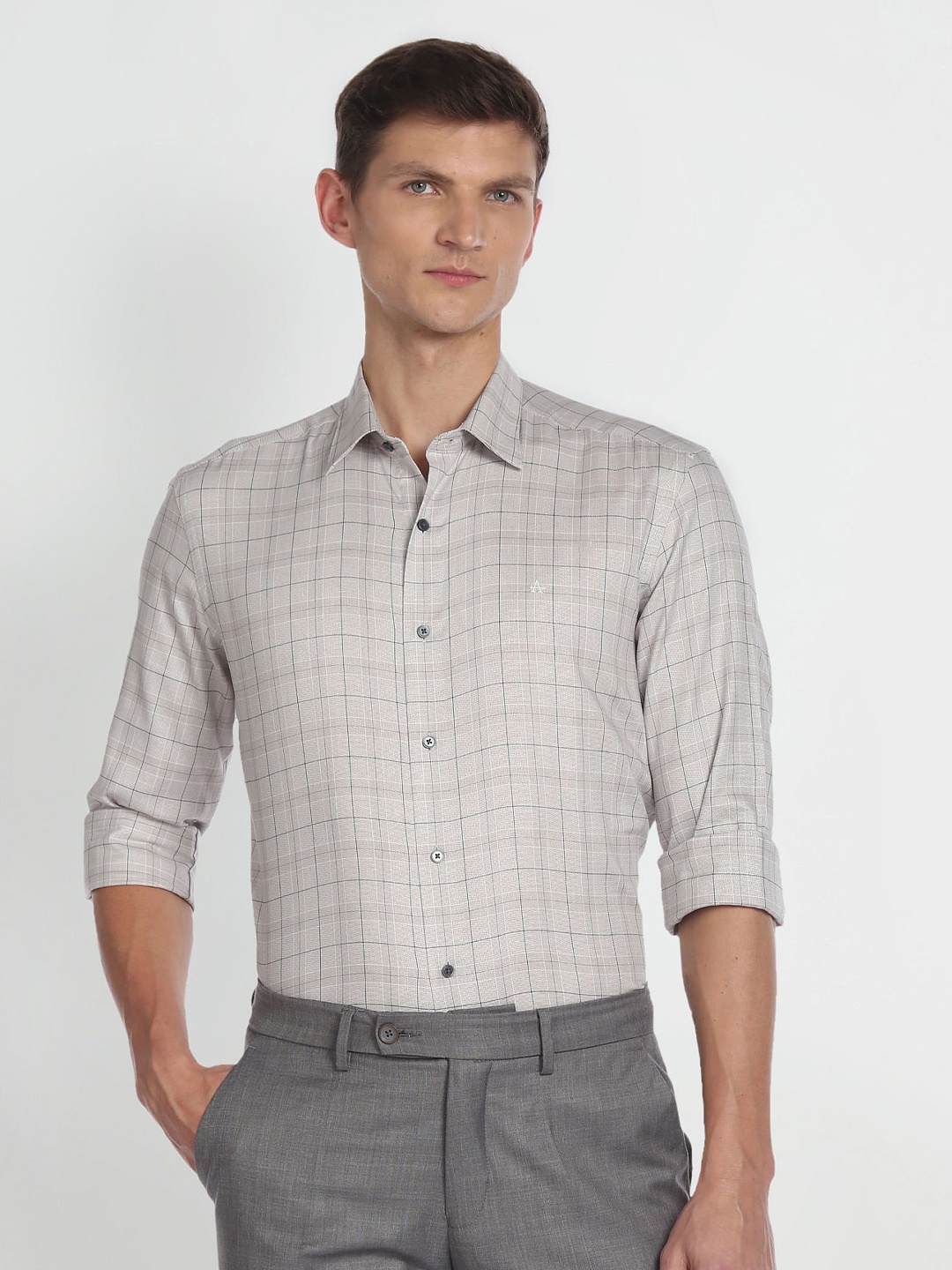 

Arrow New York Checked Slim Fit Classic Cotton Formal Shirt, Beige