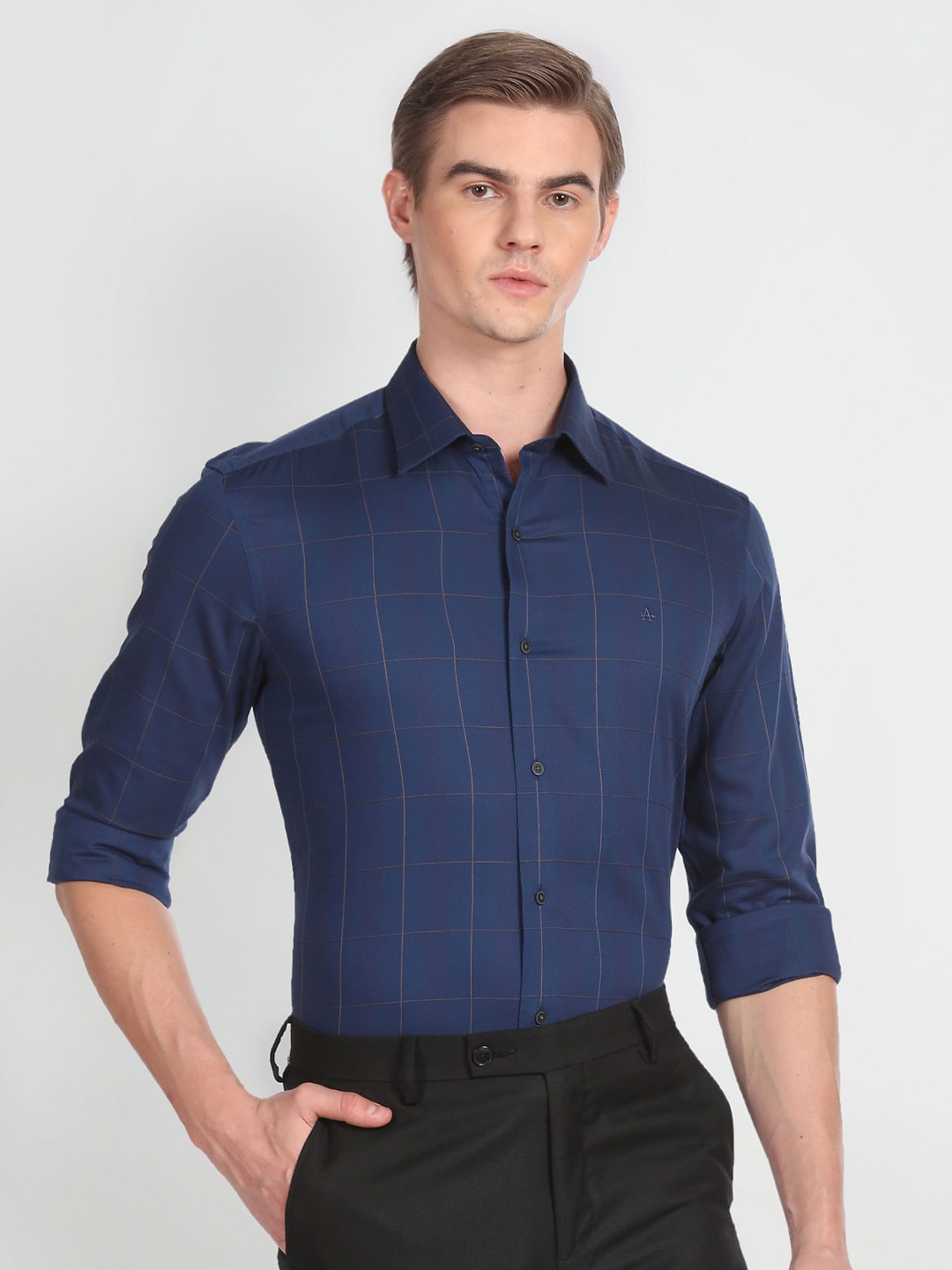

Arrow New York Striped Slim Fit Classic Cotton Formal Shirt, Navy blue