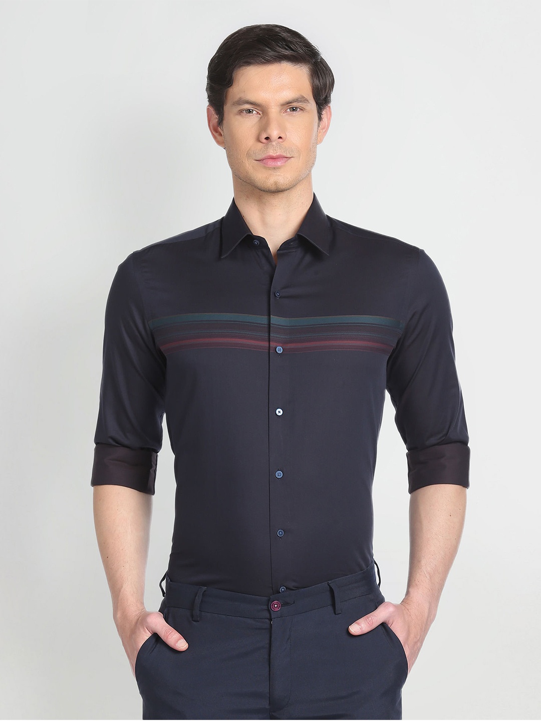 

Arrow New York Striped Slim Fit Classic Cotton Formal Shirt, Blue