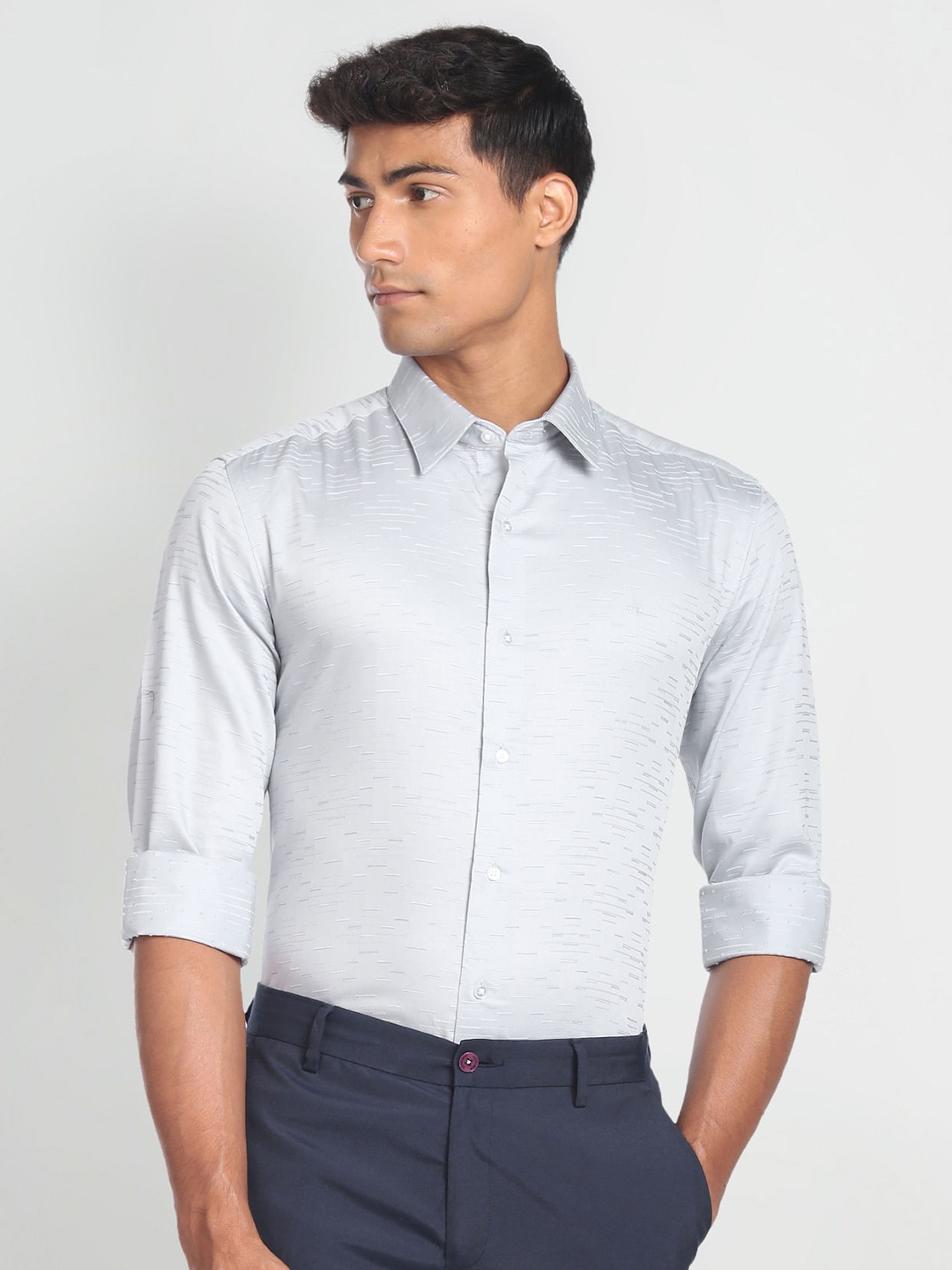 

Arrow New York Self Design Slim Fit Classic Cotton Formal Shirt, Grey