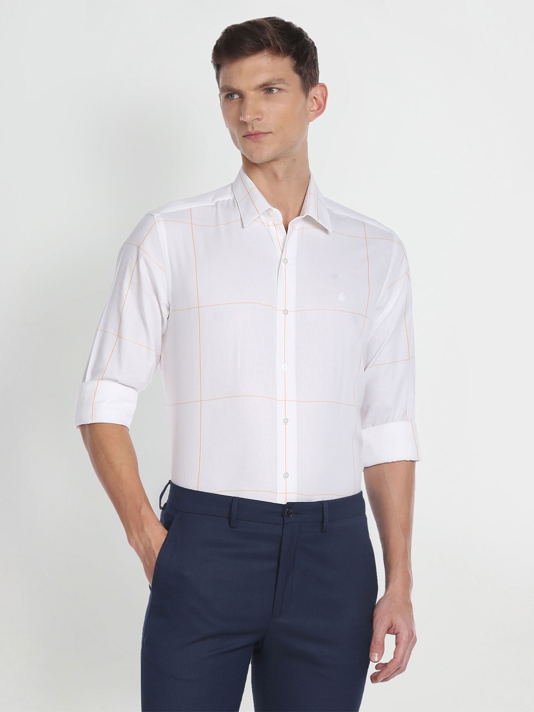 

Arrow New York Checked Slim Fit Classic Cotton Formal Shirt, White